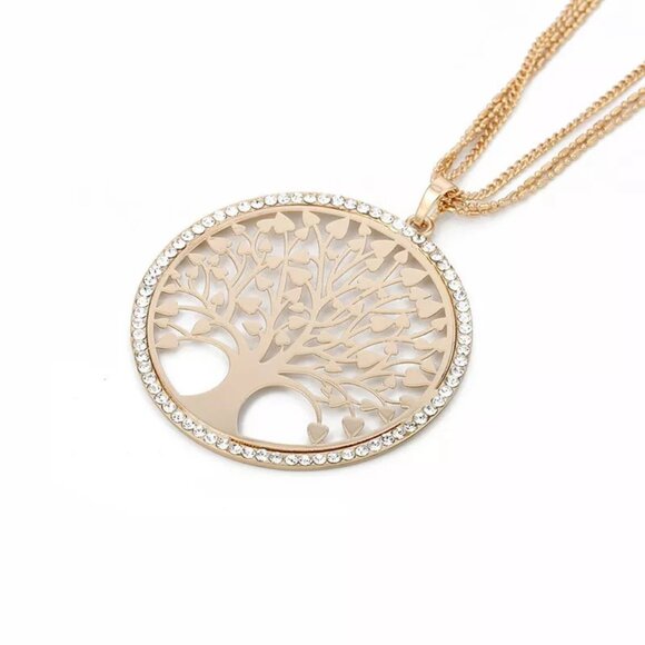 New Womens Crystal Tree Of Life Large 18kt  Gold 18" Chain - Picture 2 of 2